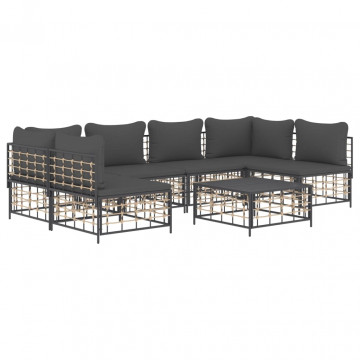 Set mobilier de grădină cu perne, 7 piese, antracit, poliratan - Img 1