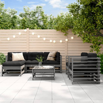 Set mobilier de grădină cu perne, 7 piese, gri, lemn masiv - Img 1