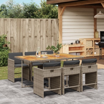 Set mobilier de grădină cu perne, 7 piese, gri, poliratan - Img 1