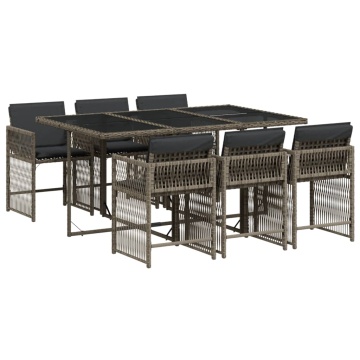 Set mobilier de grădină cu perne, 7 piese, gri, poliratan - Img 2