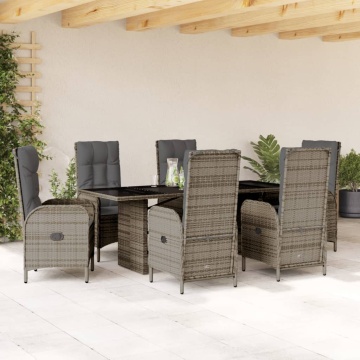 Set mobilier de grădină cu perne, 7 piese, gri, poliratan - Img 1