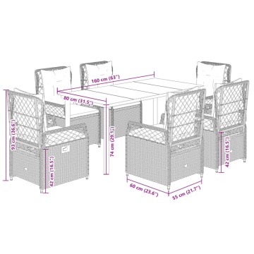 Set mobilier de grădină cu perne, 7 piese, gri, poliratan - Img 7