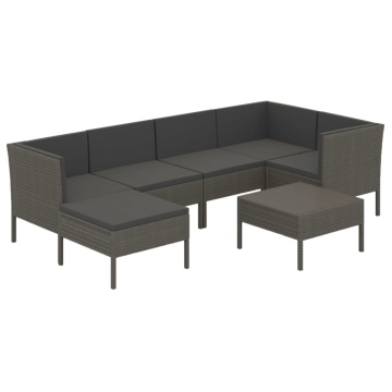 Set mobilier de grădină cu perne, 7 piese, gri, poliratan - Img 2