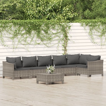 Set mobilier de grădină cu perne, 7 piese, gri, poliratan - Img 1