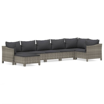 Set mobilier de grădină cu perne, 7 piese, gri, poliratan - Img 2