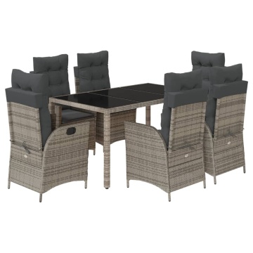 Set mobilier de grădină cu perne, 7 piese, gri, poliratan - Img 2