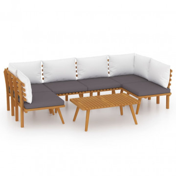 Set mobilier de grădină cu perne, 7 piese, lemn masiv acacia - Img 2