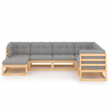 Set mobilier de grădină cu perne, 7 piese, lemn masiv de pin - Img 3