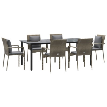 Set mobilier de grădină cu perne, 7 piese, negru/gri, poliratan - Img 3