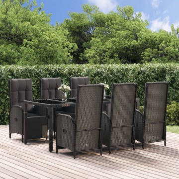 Set mobilier de grădină cu perne, 7 piese, negru, poliratan - Img 1
