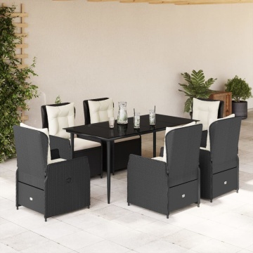 Set mobilier de grădină cu perne, 7 piese, negru, poliratan - Img 1