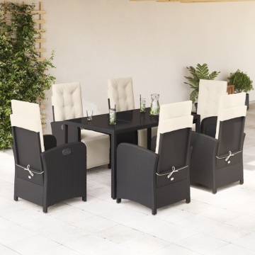 Set mobilier de grădină cu perne, 7 piese, negru, poliratan - Img 1