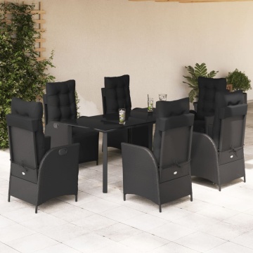 Set mobilier de grădină cu perne, 7 piese, negru, poliratan - Img 1