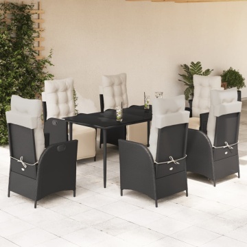 Set mobilier de grădină cu perne, 7 piese, negru, poliratan - Img 1