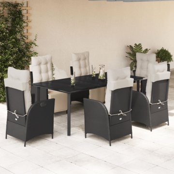 Set mobilier de grădină cu perne, 7 piese, negru, poliratan - Img 1