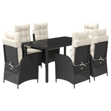 Set mobilier de grădină cu perne, 7 piese, negru, poliratan - Img 2