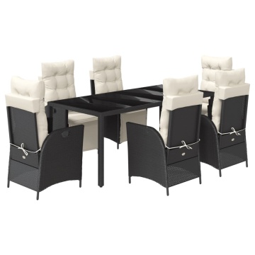 Set mobilier de grădină cu perne, 7 piese, negru, poliratan - Img 2