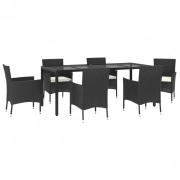 Set mobilier de grădină cu perne, 7 piese, negru, poliratan - Img 3