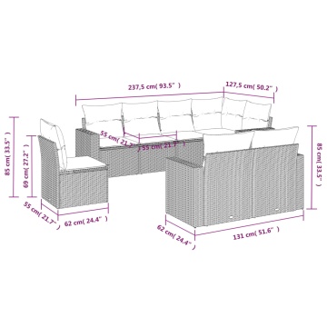 Set mobilier de grădină cu perne, 8 piese gri deschis poliratan - Img 3
