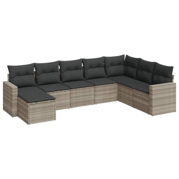 Set mobilier de grădină cu perne, 8 piese gri deschis poliratan - Img 2