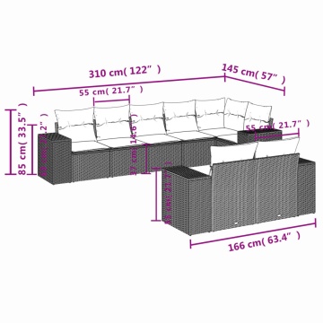 Set mobilier de grădină cu perne, 8 piese gri deschis poliratan - Img 3