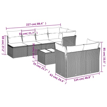 Set mobilier de grădină cu perne, 8 piese gri deschis poliratan - Img 3