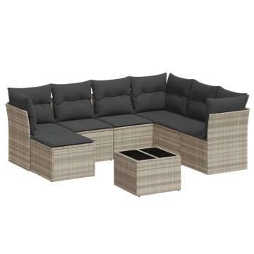 Set mobilier de grădină cu perne, 8 piese gri deschis poliratan - Img 2