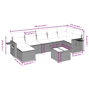 Set mobilier de grădină cu perne, 8 piese gri deschis poliratan - Img 4