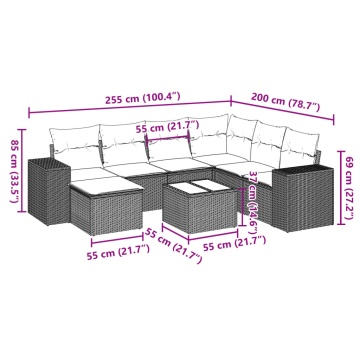 Set mobilier de grădină cu perne, 8 piese gri deschis poliratan - Img 3