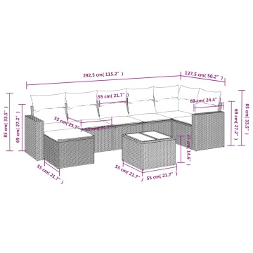 Set mobilier de grădină cu perne, 8 piese gri deschis poliratan - Img 3