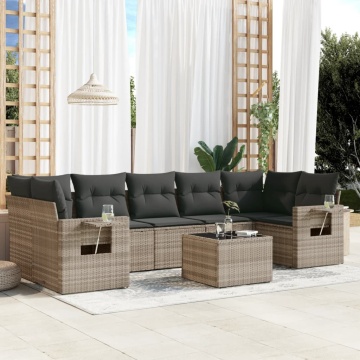 Set mobilier de grădină cu perne, 8 piese gri deschis poliratan - Img 1