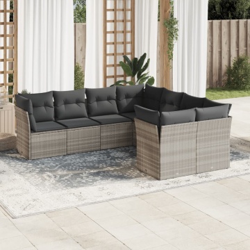 Set mobilier de grădină cu perne, 8 piese gri deschis poliratan - Img 1
