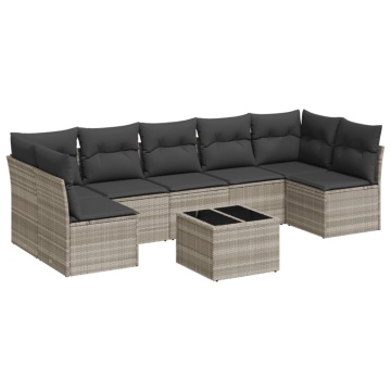 Set mobilier de grădină cu perne, 8 piese gri deschis poliratan - Img 2