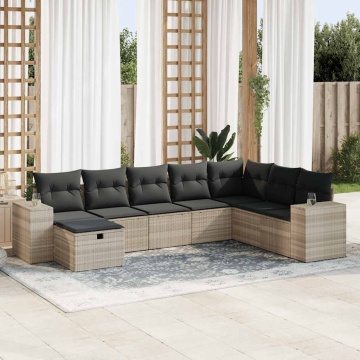 Set mobilier de grădină cu perne, 8 piese gri deschis poliratan - Img 1