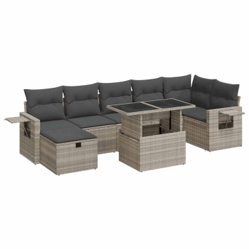 Set mobilier de grădină cu perne, 8 piese gri deschis poliratan - Img 2