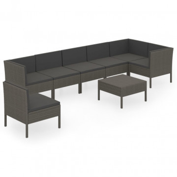 Set mobilier de grădină cu perne, 8 piese, gri, poliratan - Img 2