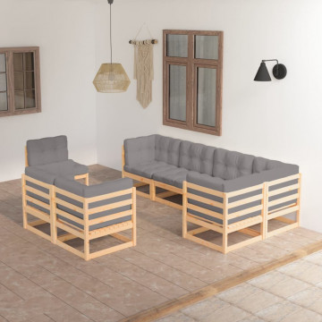 Set mobilier de grădină cu perne, 8 piese, lemn masiv de pin - Img 1