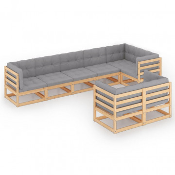 Set mobilier de grădină cu perne, 8 piese, lemn masiv de pin - Img 2