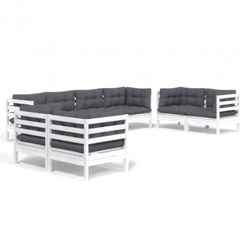 Set mobilier de grădină cu perne, 8 piese, lemn masiv de pin - Img 2