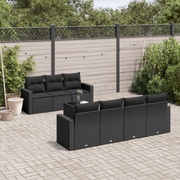 Set mobilier de grădină cu perne, 8 piese, negru, poliratan - Img 1