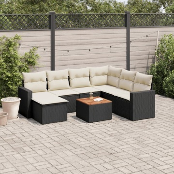 Set mobilier de grădină cu perne, 8 piese, negru, poliratan - Img 1