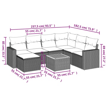 Set mobilier de grădină cu perne, 8 piese, negru, poliratan - Img 3