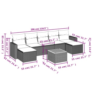 Set mobilier de grădină cu perne, 8 piese, negru, poliratan - Img 3