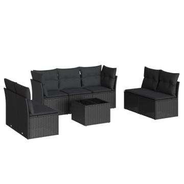 Set mobilier de grădină cu perne, 8 piese, negru, poliratan - Img 2