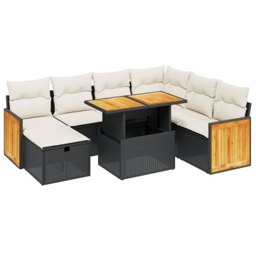 Set mobilier de grădină cu perne, 8 piese, negru, poliratan - Img 2