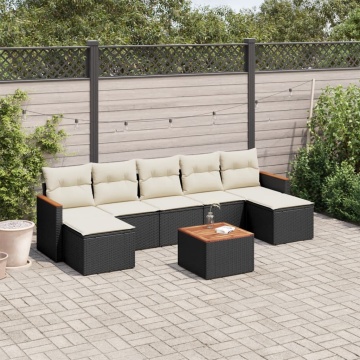 Set mobilier de grădină cu perne, 8 piese, negru, poliratan - Img 1