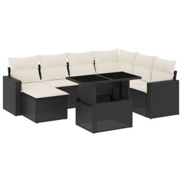 Set mobilier de grădină cu perne, 8 piese, negru, poliratan - Img 2