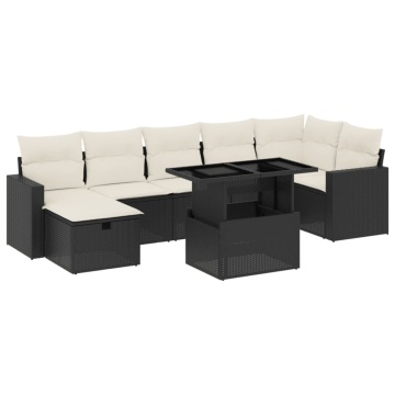 Set mobilier de grădină cu perne, 8 piese, negru, poliratan - Img 2