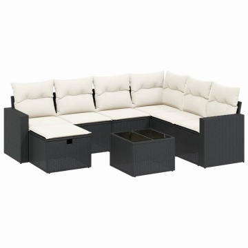 Set mobilier de grădină cu perne, 8 piese, negru, poliratan - Img 2