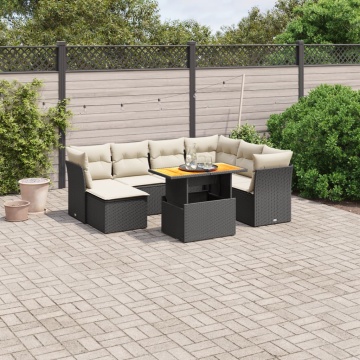Set mobilier de grădină cu perne, 8 piese, negru, poliratan - Img 1